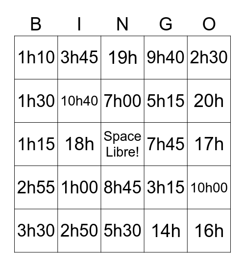 Quelle heure est-il? Bingo Card