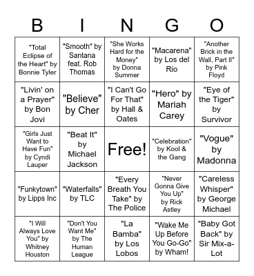 Music Bingo Card