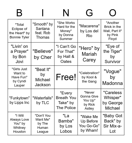 Music Bingo Card