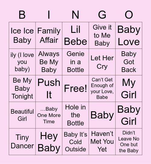 BABY A Bingo Card