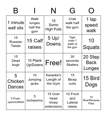 EXTREME SWEAT BINGO Card