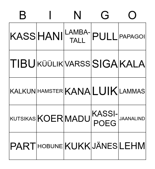 KODULOOMAD Bingo Card