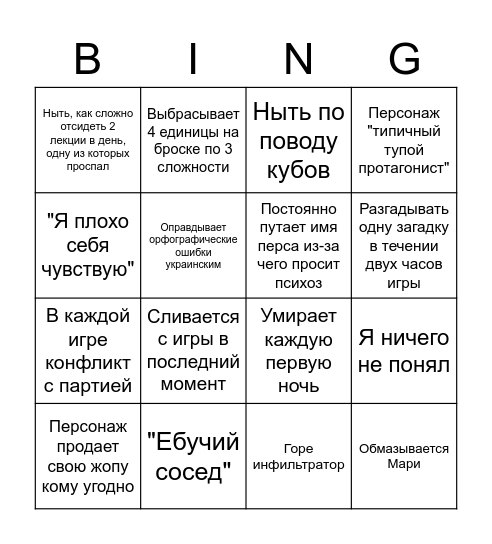 Бинго Никиты Bingo Card
