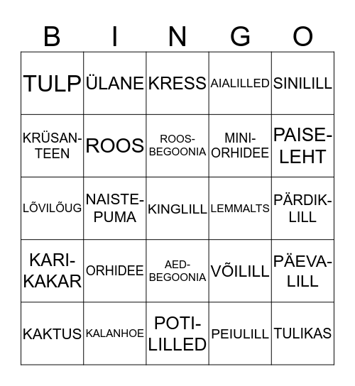 LILLED Bingo Card