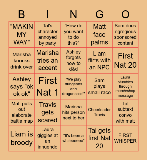 Critical Role Campaign 3 Premiere! Bingo Card