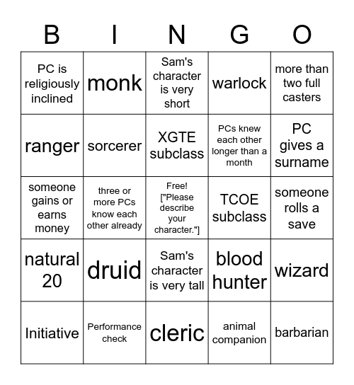 Let's Do It Again [Critical Role 3.01] Bingo Card