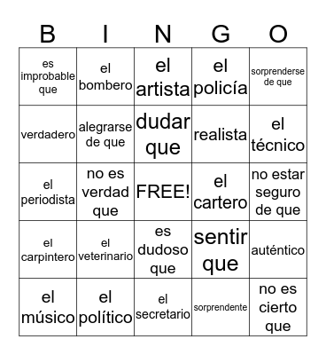 Avancemos 3 Unidad 4.2 Bingo Card