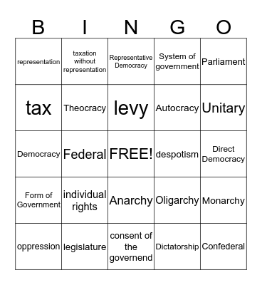 Forms of Government Bingo Card