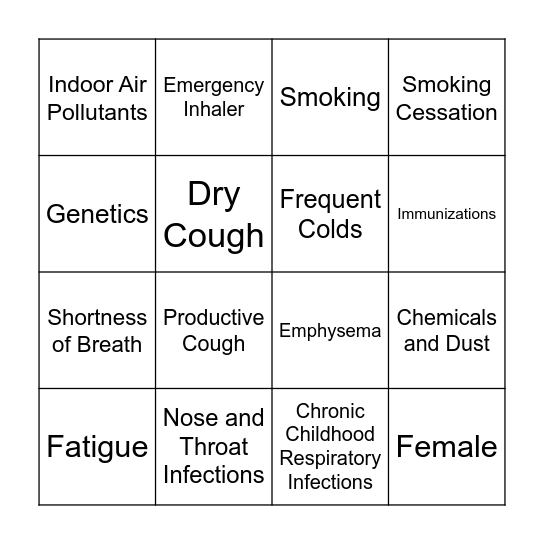 COPD - Smith Bingo Card