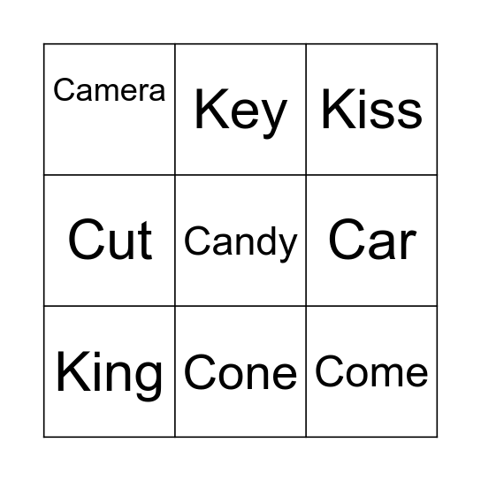 Avery Bingo - /k/ Bingo Card