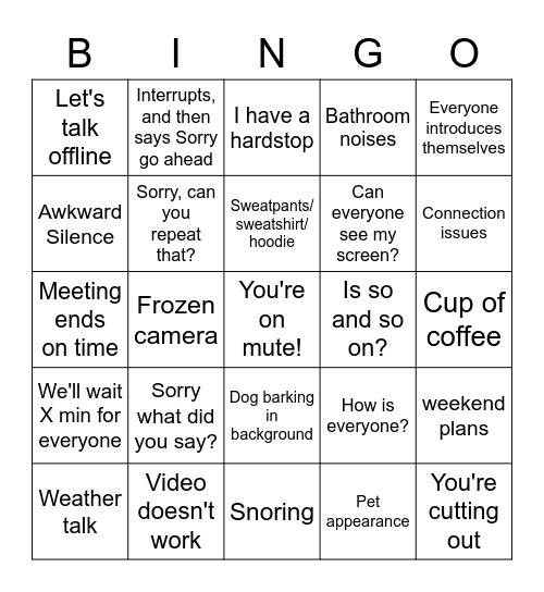 Meeting Bingo Card