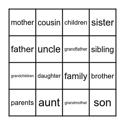 Family members Bingo Card