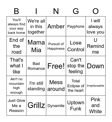 Music Bingo Card