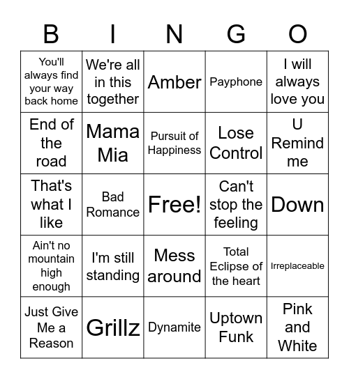 Music Bingo Card