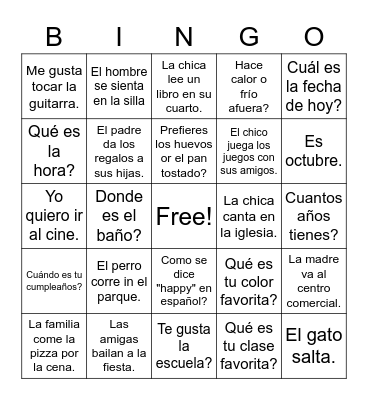 Spanish Phrases Bingo Card