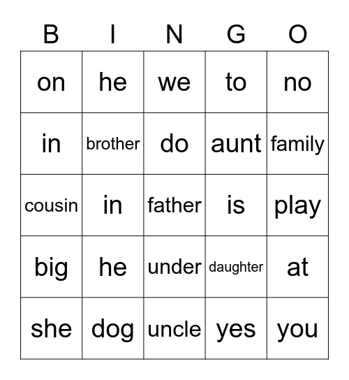 Fortnite Sight Words Bingo Card