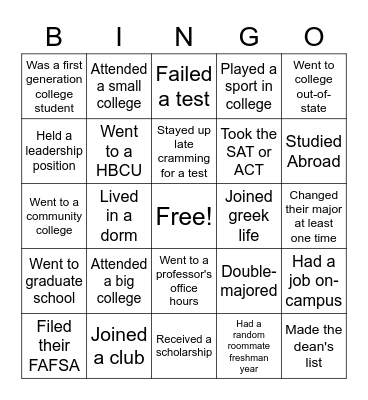 Virginia College Application Week Bingo Card