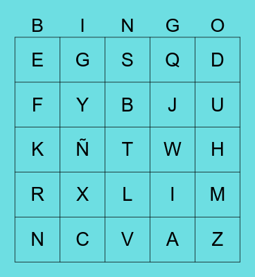 Spanish Alphabet Bingo Card
