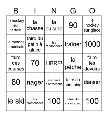 Les Activités 1 Bingo Card