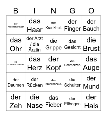 Gesundheit und Fitness Bingo Card