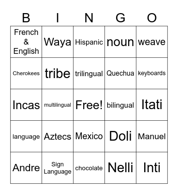 Being Bilingual Bingo Card