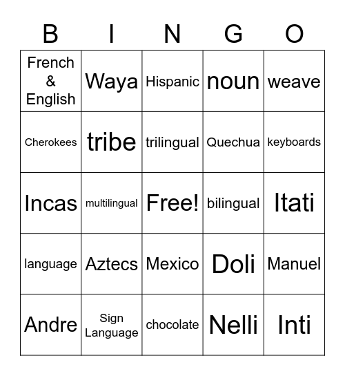 Being Bilingual Bingo Card