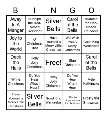 Christmas Songs Bingo Card