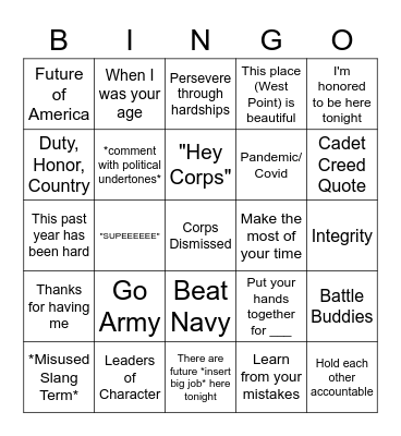 Dinner Party Bingo Card