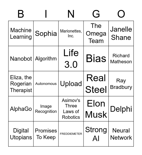 Artificial Intelligence Bingo Card