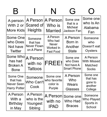 Ice Breaker  Bingo Card