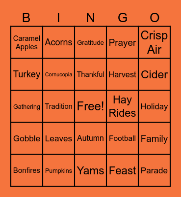 Fall Bingo Card