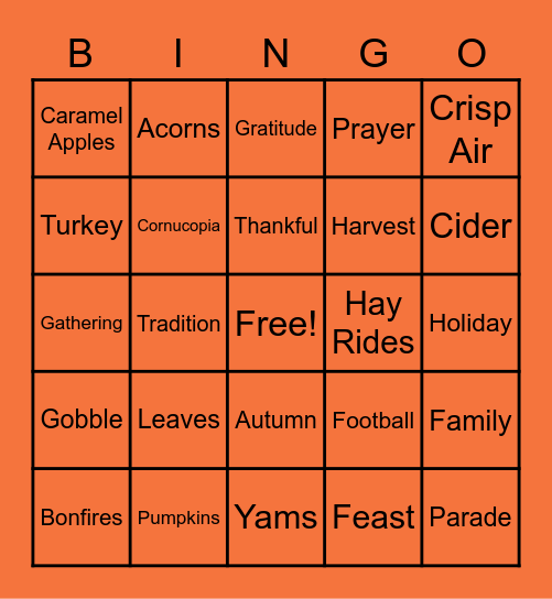 Fall Bingo Card