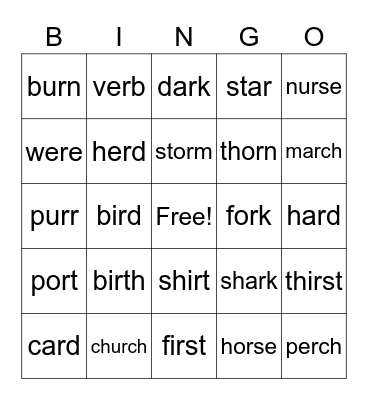 R-Controlled Phonics Words Bingo Card