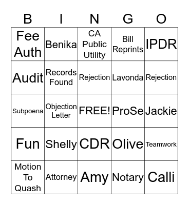 Civil Bingo Card