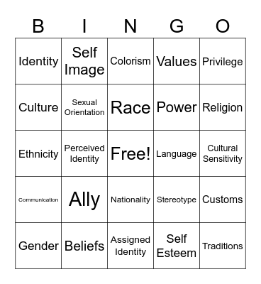 Identity Bingo Card