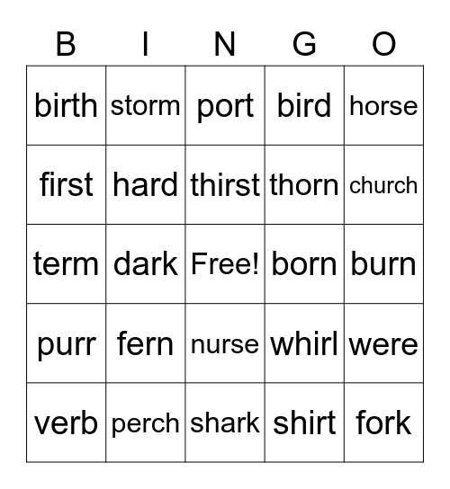 R-Controlled Phonics Words Bingo Card