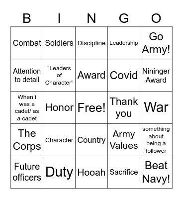 Nininger Dinner Bingo Card