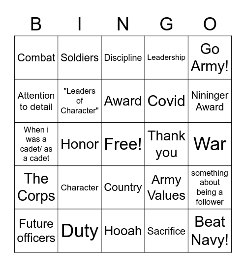 Nininger Dinner Bingo Card