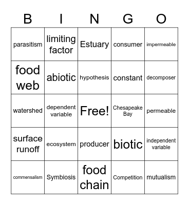 Unit 1 Bingo Card