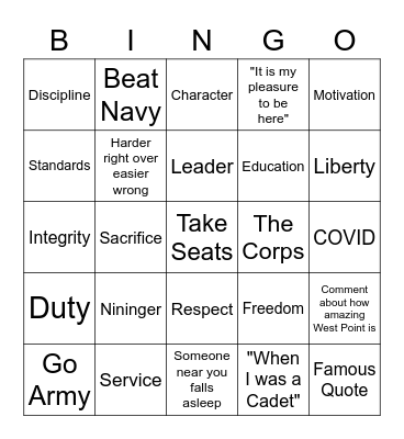 Nininger Dinner Bingo Card