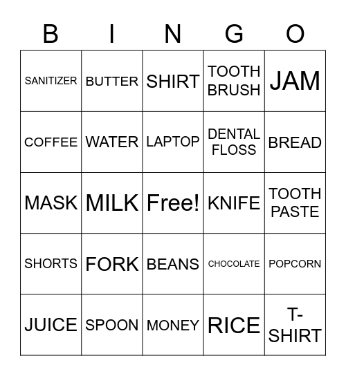 things Bingo Card