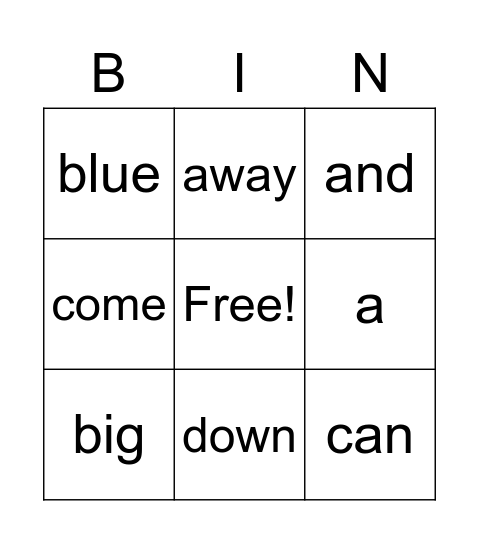Dolch Pre-Primer Bingo Card