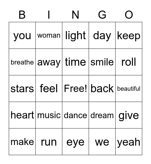 Song Bingo Card