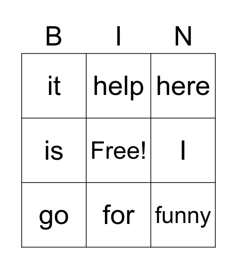 Dolch Pre-Primer Bingo Card