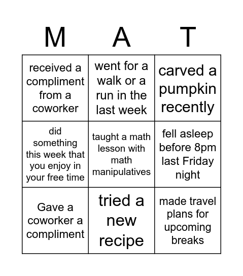 MAT Bingo Card