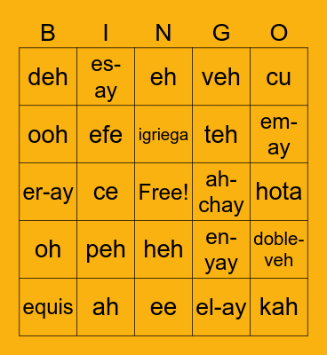 Spanish Alphabet Bingo Card