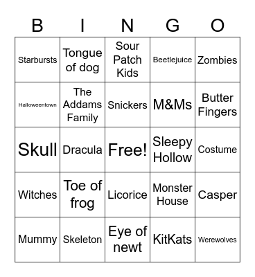 Halloween Bingo Card