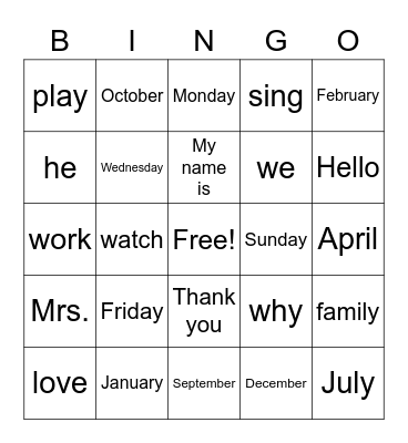 French Bingo #1 Bingo Card