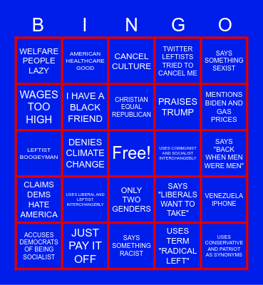 CONSERVATIVE BINGO Card