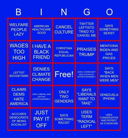 CONSERVATIVE BINGO Card